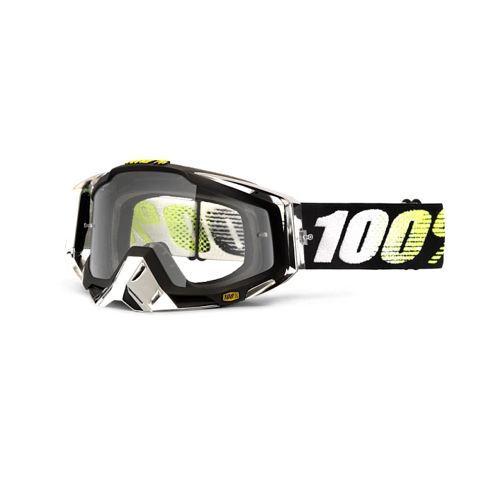 100% Racecraft T2 Clear Lens мотоочки, черно-бело-желтый, прозрачная линза