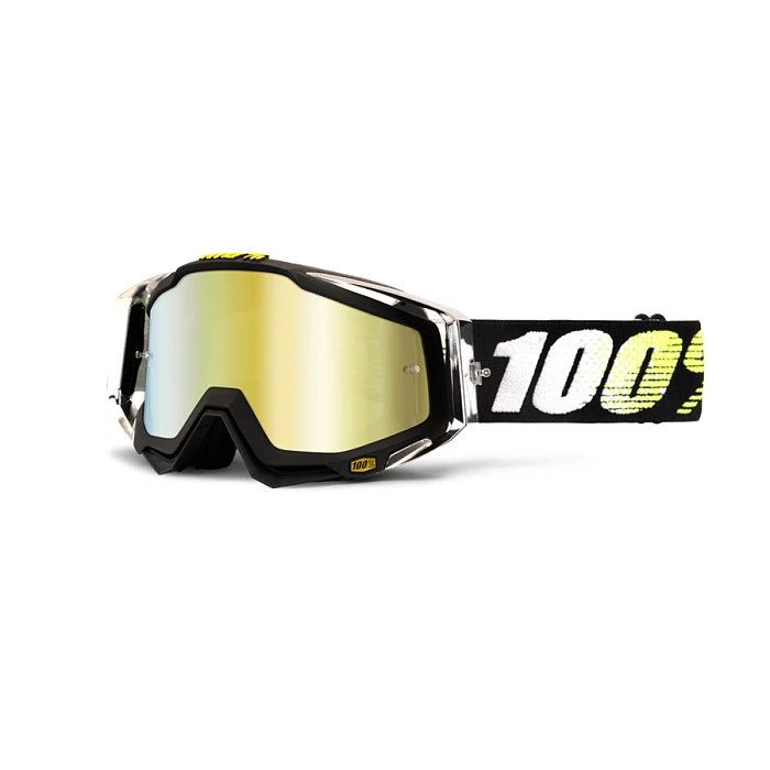 100% Racecraft T2 Mirror Gold Lens мотоочки, черно-бело-желтый, зеркальная золотая линза