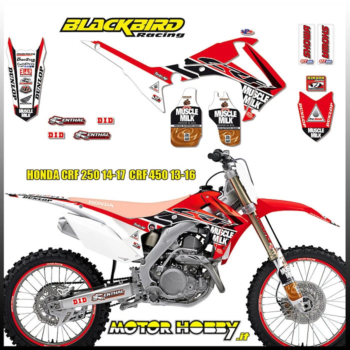 Blackbird Honda Muscle Milk Rockstar комплект наклеек + сиденье CRF250 14-17, CRF450 13-16