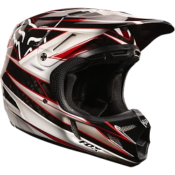 Fox V4 Race шлем кросс, красная полоса, черно-белый