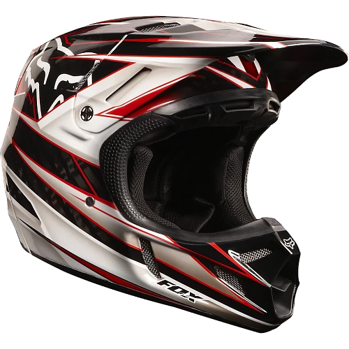 Fox V4 Race шлем кросс, красная полоса, черно-белый