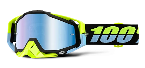 100% Racecraft Antigua Mirror Blue Lens мотоочки, черно-желтый, зеркальная синяя линза