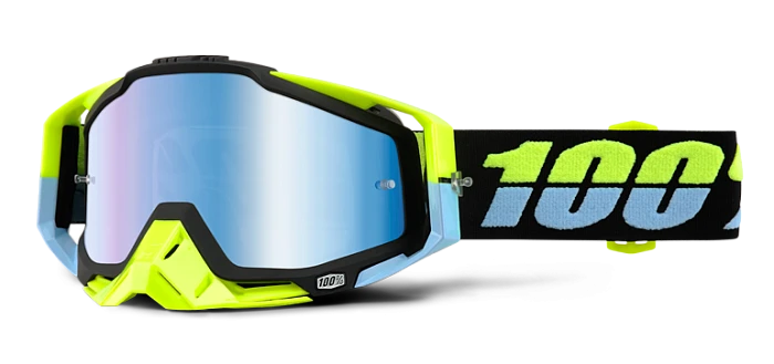 100% Racecraft Antigua Mirror Blue Lens мотоочки, черно-желтый, зеркальная синяя линза
