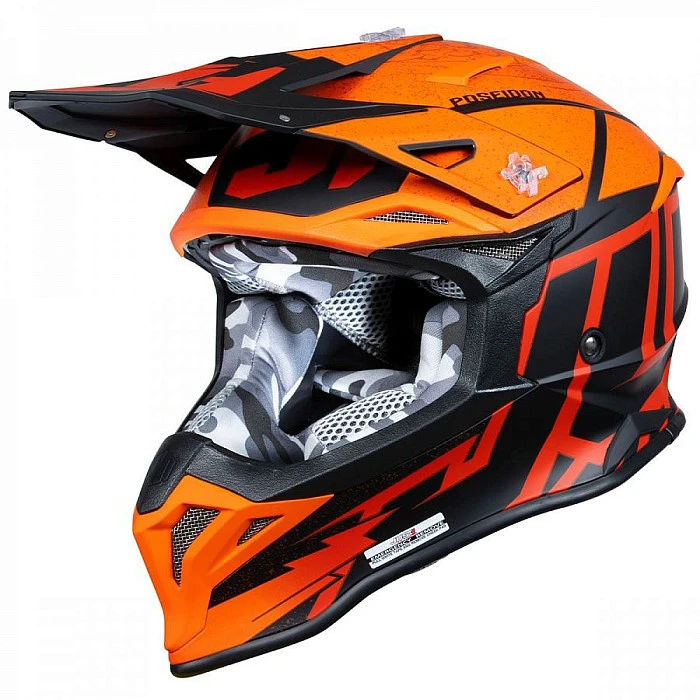 Just1 J39 Poseidon Fluo Orange Red Black шлем кроссовый