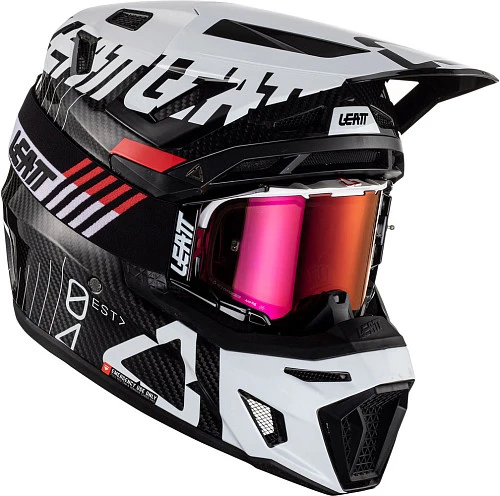 Leatt Kit Moto 9.5 Carbon V24 White шлем кроссовый + Velocity 6.5 мотоочки, белый
