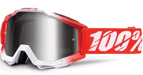 100% Accuri AAA/Mirror Silver Lens мотоочки, красно-белый, зеркальная серебристая линза