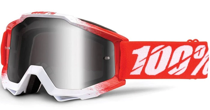 100% Accuri AAA/Mirror Silver Lens мотоочки, красно-белый, зеркальная серебристая линза