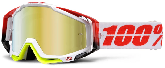 100% Racecraft Flush /Mirror Gold Lens мотоочки, красно-белый, зеркальная золотая линза