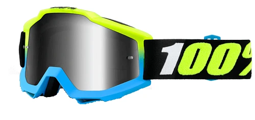 100% Accuri Pegasus/Mirror Silver Lens мотоочки, салатово-черно-синий, зеркальная серебристая линза