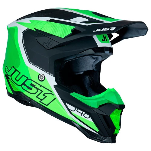 Just1 J40 Flash Fluo Green White Black шлем кроссовый, зелено-бело-черный