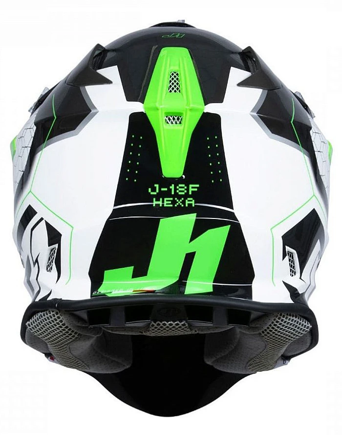 Just1 J18 Hexa Fluo Green Black White шлем кроссовый