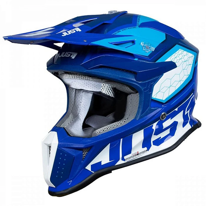 Just1 J18 Hexa White Blue шлем кроссовый