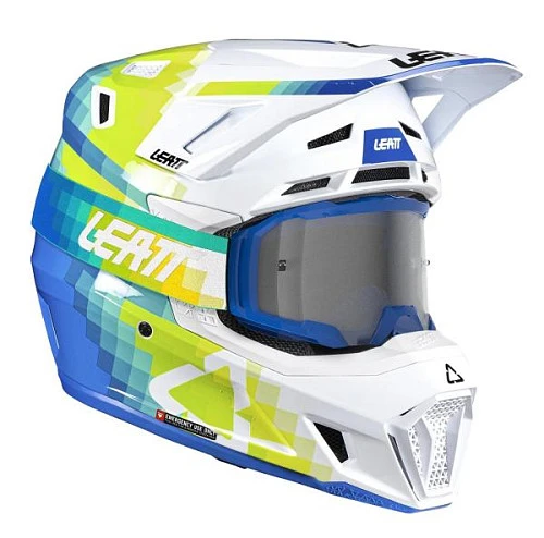 Leatt Kit Moto 7.5 V26 Pixel Blue шлем кроссовый + Velocity 4.5 мотоочки, синий