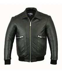 First M360 Бомбер кожаный без подкладки, черный, S-3XL