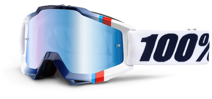 100% Accuri White Chrysta/Mirror Blue Lens мотоочки, бело-синий, зеркальная синяя линза