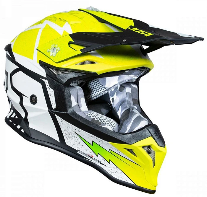 Just1 J39 Poseidon Fluo Yellow Black White шлем кроссовый