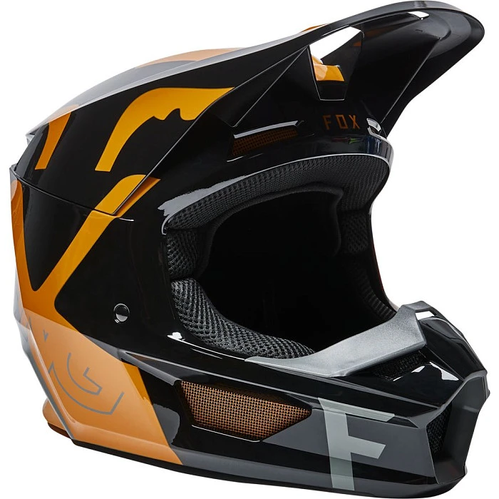 Fox Racing V1 Skew 2022 Black/Gold шлем кроссовый