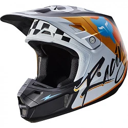 Fox Racing V2 Rohr White шлем кроссовый, бело-оранжево-голубой