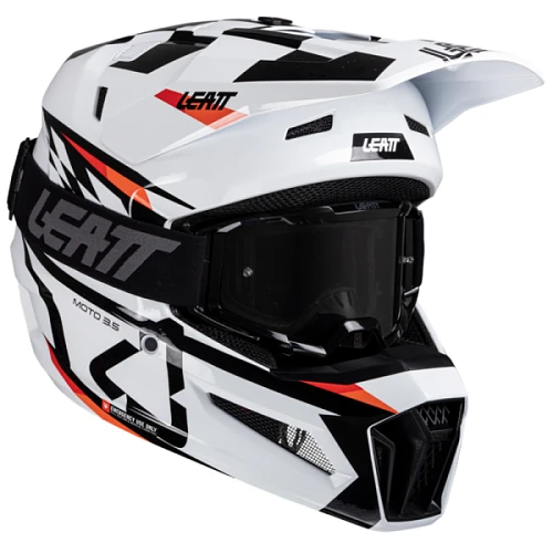 Leatt Kit Moto 3.5 V25 White шлем кроссовый + Vizion 3.5 мотоочки, белый