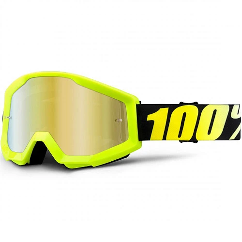 100% Strata Neon Yellow Mirror Gold Lens мотоочки желтый, золотая зеркальная линза