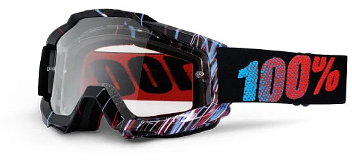 100% Accuri мотоочки, черно-красно-голубой, прозрачная линза