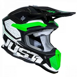 Just1 J18 Hexa Fluo Green Black White шлем кроссовый