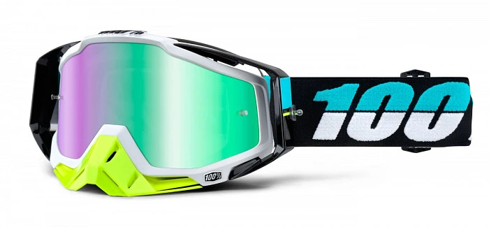 100% Racecraft ST Barth/Mirror Green Lens мотоочки, черно-голубой, зеркальная зеленая линза