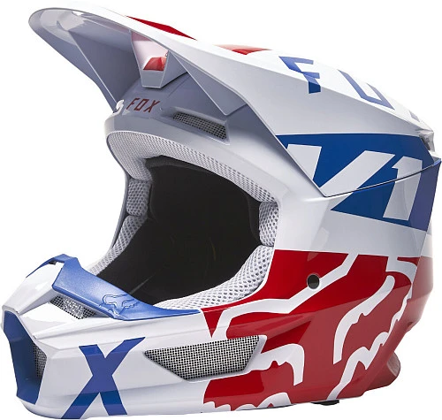 Fox Racing V1 Skew 2022 White/Red/Blue шлем кроссовый