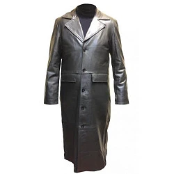 First M905 Плащ кожаный мужской удлиненный, на 3 пуговицах