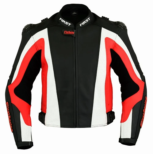 First Mach-2 RED кожаная мотокуртка с защитой, черно-красный