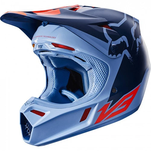 Fox Racing V3 Libra шлем кроссовый, серо-сине-оранжевый
