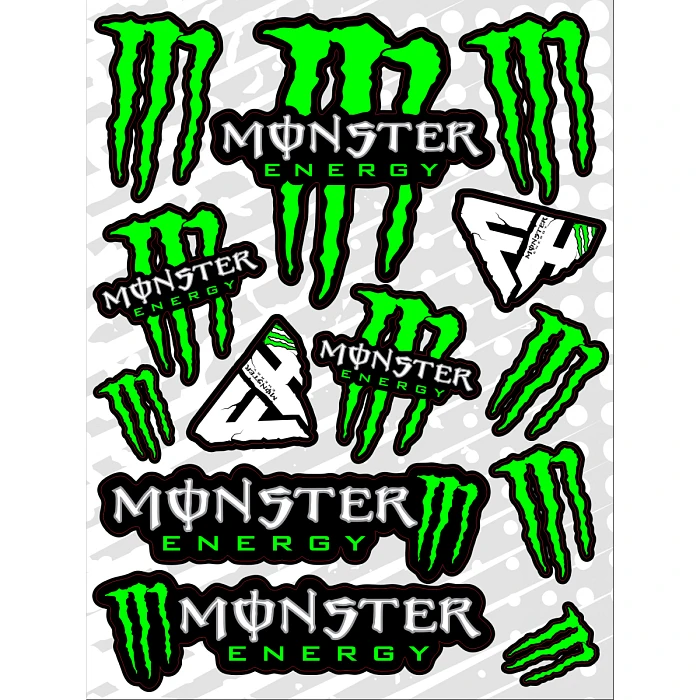 Набор наклеек А4 Monster Energy на светлом фоне