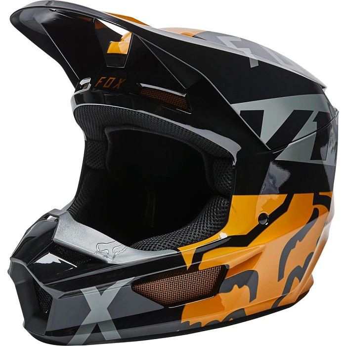 Fox Racing V1 Skew 2022 Black/Gold шлем кроссовый