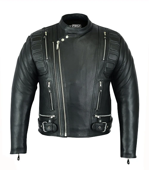 First M510 Куртка мужская кожаная с косой молнией, 4XL-5XL