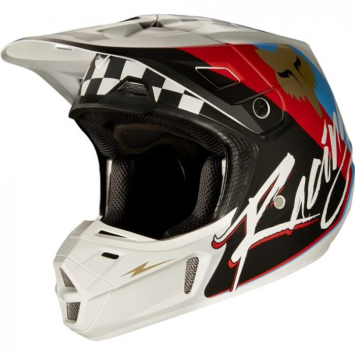 Fox Racing V2 Rohr Black шлем кроссовый, черно-бело-бронзовый