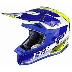 Just1 J32 PRO Kick шлем кроссовый, бело-сине-желтый глянцевый
