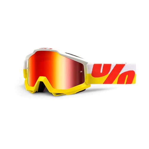100% Accuri In&Out/Mirror Red Lens мотоочки, бело-красно-желтый, зеркальная красная линза