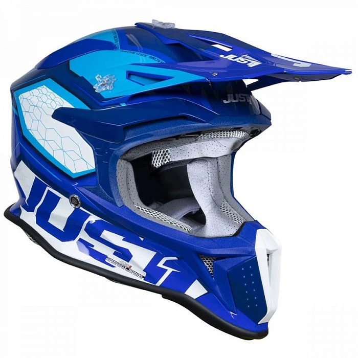 Just1 J18 Hexa White Blue шлем кроссовый