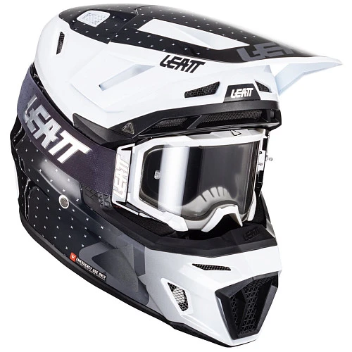 Leatt Kit Moto 8.5 V24 Black/White шлем кроссовый + Velocity 5.5 мотоочки, черно-белый