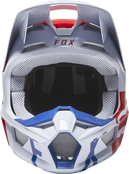 Fox Racing V1 Skew 2022 White/Red/Blue шлем кроссовый