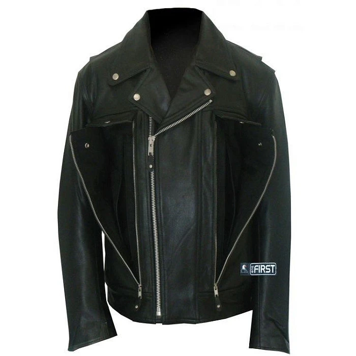 First M244 Куртка косуха мужская кожаная с вентиляцией, черный