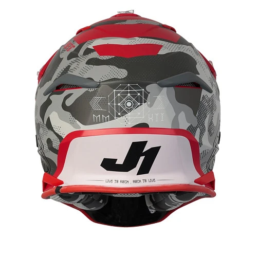 Just1 J39 Kinetic шлем кроссовый, серо-красный камуфляж