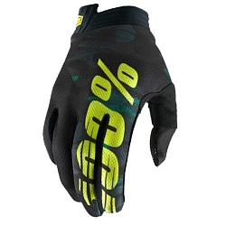 100% ITrack Camo мотоперчатки черно-салатовый камуфляж