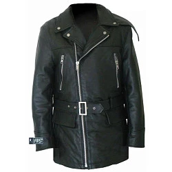 First M401 ZO Куртка кожаная удлиненная на молнии с меховой подкладкой и воротником