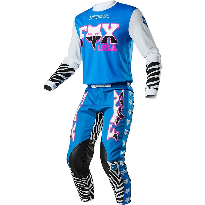 Fox Racing Retro Zebra LE мотоштаны, сине-белый