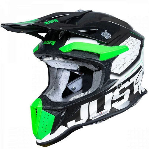 Just1 J18 Hexa Fluo Green Black White шлем кроссовый