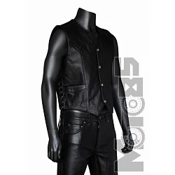 First V708 Жилет кожаный на кнопках с плетением сбоку, 4XL-6XL