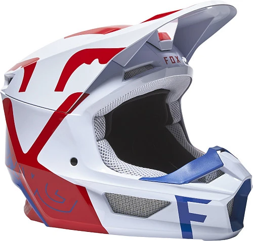 Fox Racing V1 Skew 2022 White/Red/Blue шлем кроссовый