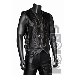 First V707 Жилет кожаный мужской с черепом