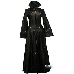 First L801 Плащ кожаный женский со стойкой и клепками, черный